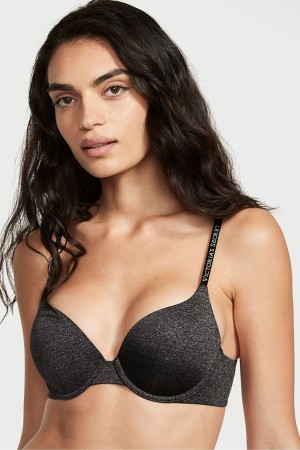 Black Victoria's Secret The T-Shirt Smooth Logo Strap Full Cup Push Up T-Shirt Bra | REP-921436