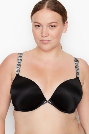 Black Victoria's Secret Very Sexy Add 2 Cups Shine Strap Smooth Push Up Bra | GXS-834910