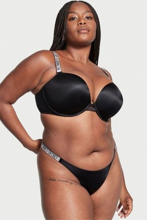 Black Victoria's Secret Very Sexy Shine Strap Push Up Bra | VLJ-028156