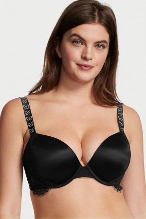 Black Victoria's Secret Very Sexy Shine Strap Lace Wing Plunge Bra | NVX-827435