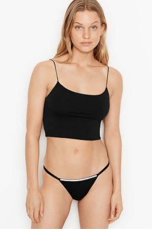 Black Victoria's Secret Very Sexy Smooth Shine Strap Knickers | OXV-201345