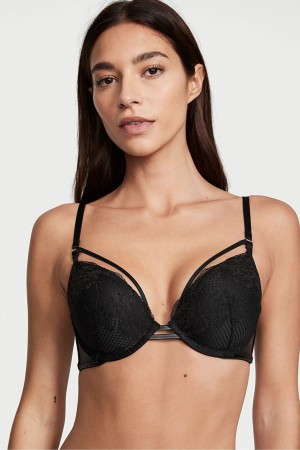 Black Victoria's Secret Very Sexy Strappy Fishnet Lace Bra | VUN-375146