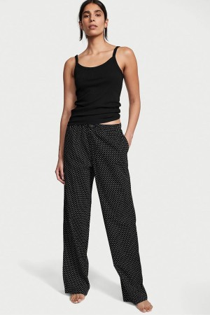 Black White Dots Victoria's Secret Cotton Long Pyjamas | AZU-053729