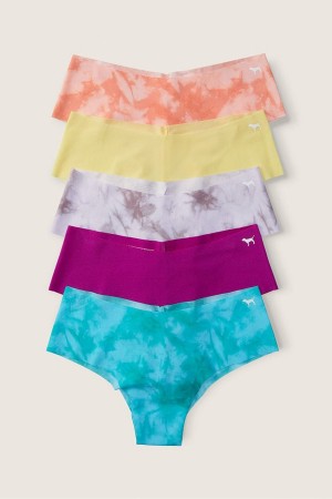 Blue/Purple/Yellow/Orange Tie Dye Victoria's Secret No-Show No Show Cheeky Knickers 5 Pack | PEN-547820