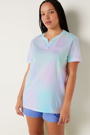 Blue Skyway Tie Dye Victoria's Secret V Neck Short Sleeve T-Shirt | JWO-704951