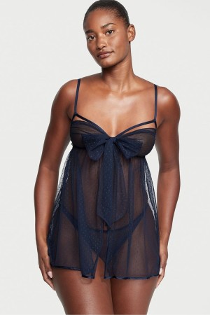 Blue Victoria's Secret Dotted Mesh Babydoll | YXM-476129