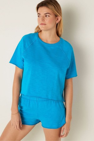 Bright Marine Blue Victoria's Secret Cotton Slub Short Sleeve Crew Crop T-Shirt | CAU-932184