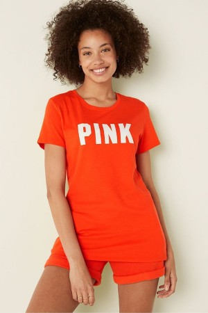 Bright Tomato Sans Logo Victoria's Secret Logo Short Sleeve T-Shirt | AJP-871596