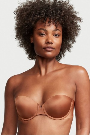 Caramel Kiss Brown Victoria's Secret Wear Everywhere Smooth Multiway Strapless Push Up Bra | IDN-296873