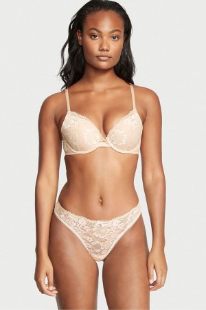 Champagne Nude Victoria's Secret Body by Victoria Lace Thong Knickers | MUO-971054