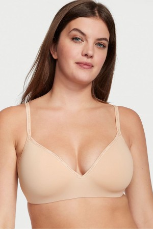 Champagne Nude Victoria's Secret The T-Shirt Smooth Lightly Lined Non Wired T-Shirt Bra | DLQ-541703