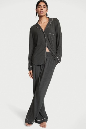 Charcoal Grey Victoria's Secret Modal Long Pyjamas | TJD-568924