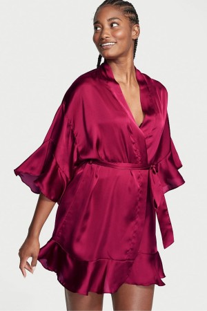 Claret Red Victoria's Secret Flounce Satin Robe | BYV-907286