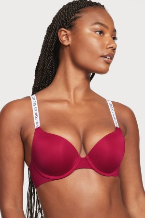 Claret Red Victoria's Secret The T-Shirt Full Coverage Push Up Logo Bra | CEK-851267