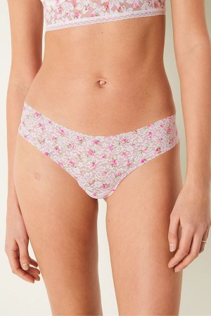 Coconut White Floral Victoria's Secret No-Show No Show Thong Lace Knickers | DZK-219865