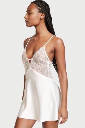 Coconut White Victoria's Secret Bridal Satin Lace Slip | PAY-107536