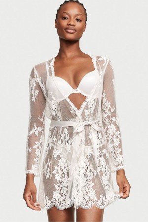 Coconut White Victoria's Secret Sheer Lace Robe | XCQ-912648