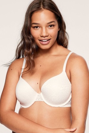 Coconut White Victoria's Secret Wear Everywhere Lace Lightly Lined T-Shirt Bra | NKM-476981