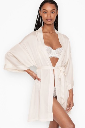 Coconut White W/ Bride Embellished Victoria's Secret Bridal Satin Bride Embellished Robe | PRQ-819736