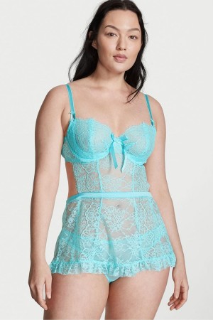 Cool Aqua Blue Victoria's Secret Open Back Babydoll | UTK-470519