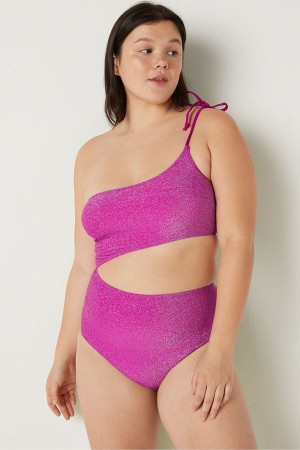 Dahlia Magenta Pink Victoria's Secret Shimmer One Shoulder Swimsuit | QRK-206453