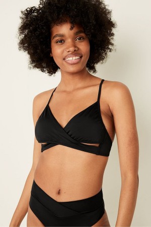 Dark Charcoal Black Victoria's Secret Wrap Bikini Top | UOH-057419