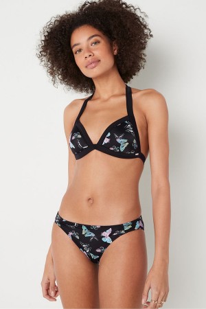 Dark Charcoal Grey Butterfly Victoria's Secret Push Up Triangle Halterneck Bikini Top | AQI-206743