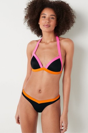 Dark Charcoal Grey Butterfly Victoria's Secret Push Up Triangle Halterneck Bikini Top | MQK-310497