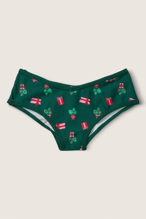 Dark Garden Green Christmas Print Victoria's Secret Cotton Cheeky Knickers | DTB-827049