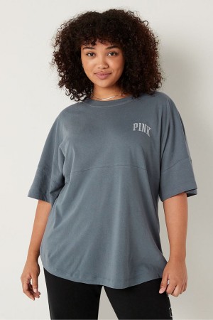 Dark Steel Grey Victoria's Secret Shine Oversized Short Sleeve T-Shirt | ORU-019742