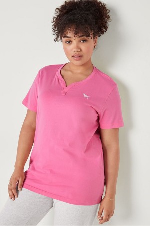 Dreamy Pink Victoria's Secret V Neck Short Sleeve T-Shirt | HKQ-735429