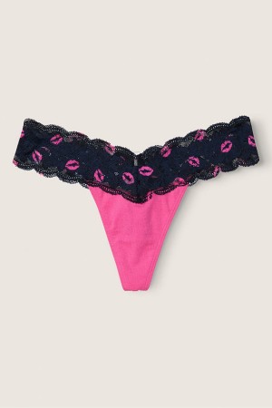 Ensign Lips Band Pink Victoria's Secret Lace Trim Thong Knickers | PUB-052813