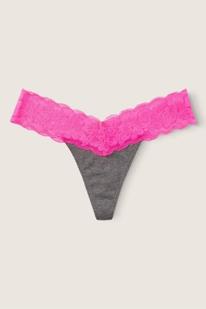 Ensign Lips Band Pink Victoria's Secret Lace Trim Thong Knickers | QRG-492053