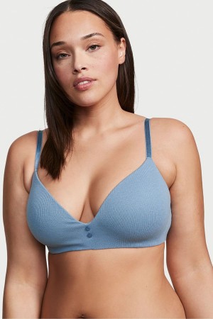 Faded Denim Blue Victoria's Secret The T-Shirt Smooth Lightly Lined Non Wired T-Shirt Bra | BRD-617982