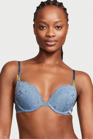 Faded Denim Blue Victoria's Secret Victorias Secret Push Up Lace Bra | VWD-453829