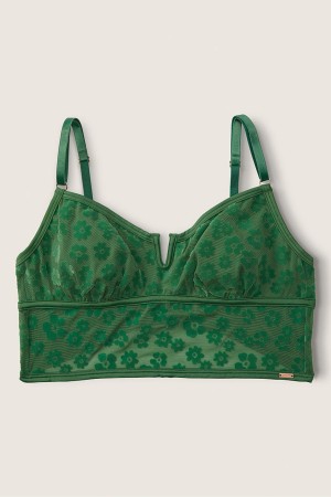 Forest Pine Green Victoria's Secret Flocked Mesh Bralette | FAL-194370