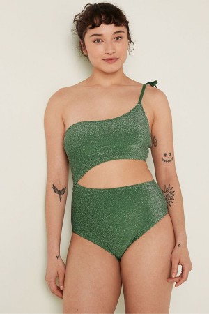 Forest Pine Green Victoria's Secret Shimmer One Shoulder Swimsuit | ZBX-801596