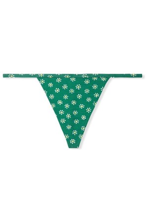 Gem Green Ditsy Daisy Victoria's Secret Stretch Cotton Cotton G String Knickers | IQN-219487