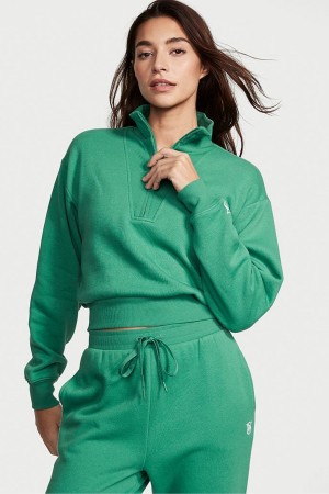 Gem Green Victoria's Secret Half Zip High Neck Lounge Sweatshirt | ONJ-023856