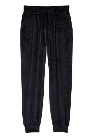 Graphic Pure Black Victoria's Secret Velour Jogger | FAS-409815