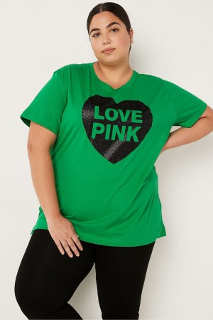 Green Victoria's Secret Cotton Short Sleeve Campus T-Shirt | MAL-724016