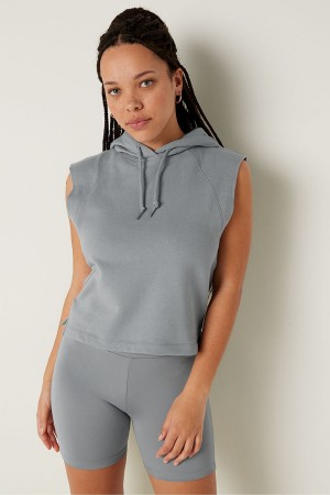 Grey Oasis Victoria's Secret Cropped Sleeveless Hoodie | EXB-625109