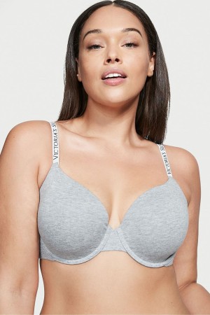 Grey Victoria's Secret The T-Shirt Push Up Logo Strap Bra | KWM-430912