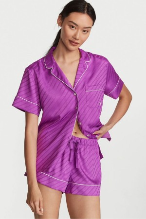 Gum Drop Purple Victoria's Secret Satin Short Pyjamas | ILV-912053