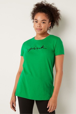 Happy Camper Green Victoria's Secret Logo Short Sleeve T-Shirt | CVP-416295