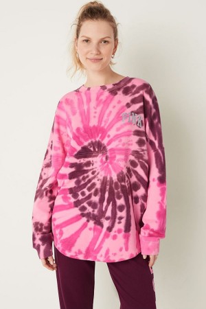 Hazel Green Tie Dye Victoria's Secret Fleece Long Sleeve Oversized Sweatshirt | CQO-104579