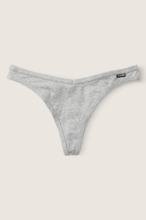 Heather Charcoal Grey Victoria's Secret Stretch Cotton Cotton Thong Knicker | UDW-396524