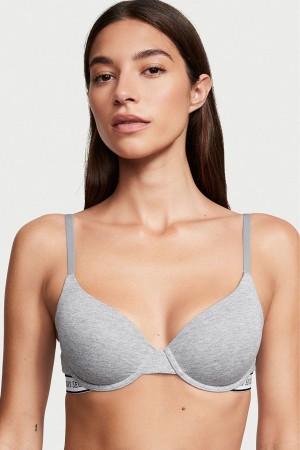 Heather Grey Victoria's Secret The T-Shirt Lightly Lined Demi Logo Bra | FLI-742016