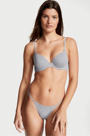 Heather Grey Victoria's Secret The T-Shirt Full Coverage Push Up Logo Bra | VFW-542183