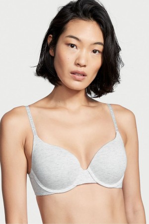 Heather Snow Grey Victoria's Secret The T-Shirt Lightly Lined Logo Strap Full Cup Bra | XOZ-057428